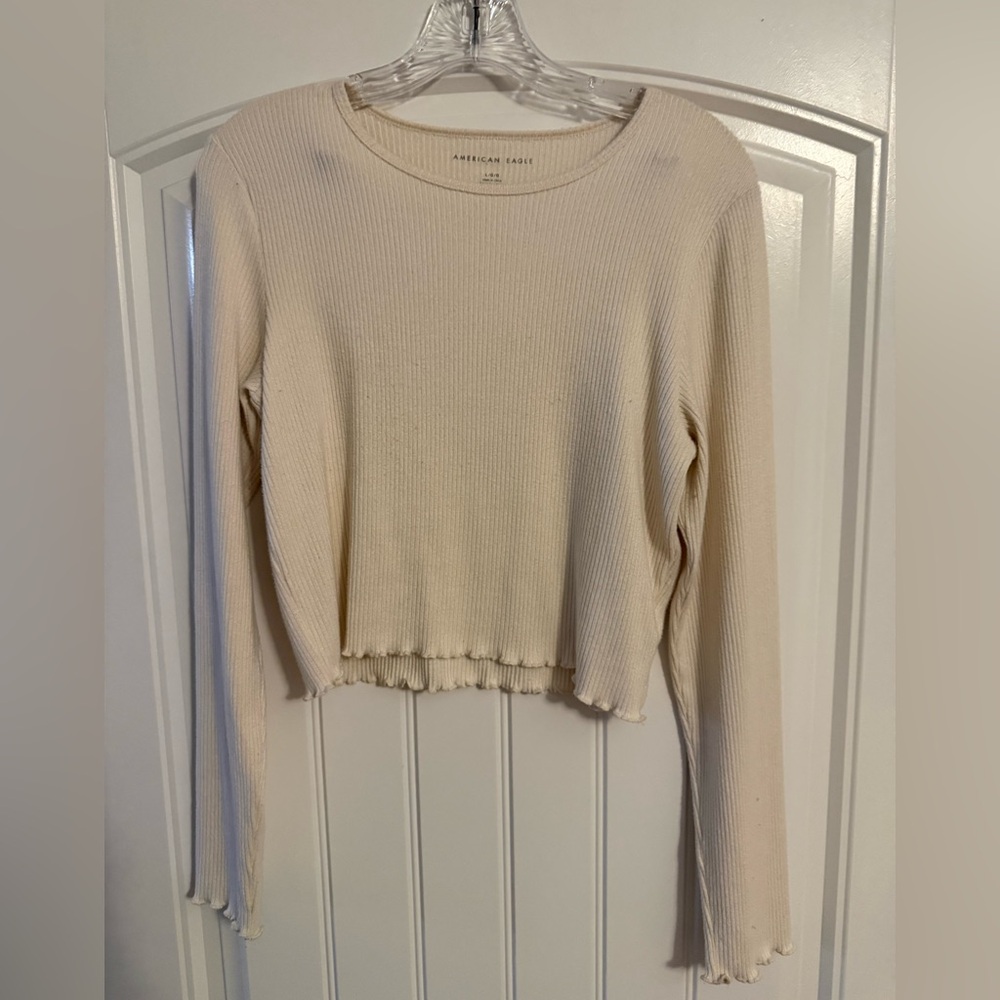 American Eagle Outfitters Cream Ribbed Crop Top